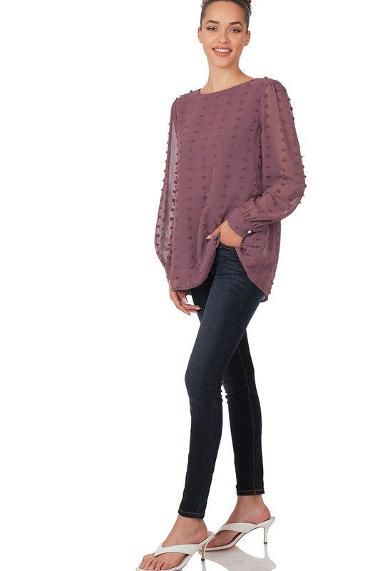 Swiss Dot Round Neck Blouse ZENANA