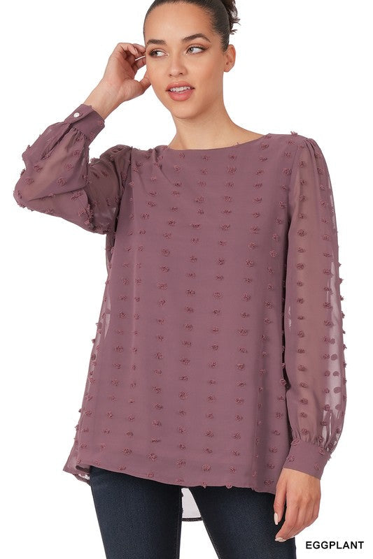 Swiss Dot Round Neck Blouse ZENANA
