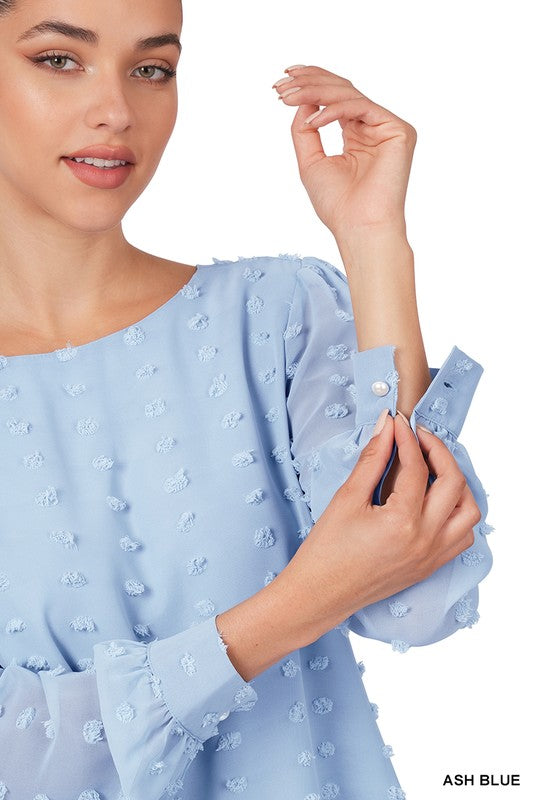 Swiss Dot Round Neck Blouse ZENANA