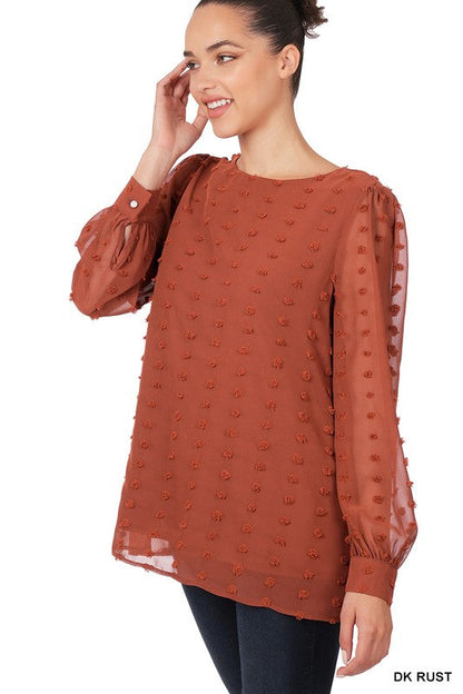 Swiss Dot Round Neck Blouse ZENANA