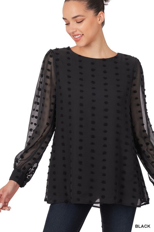 Swiss Dot Round Neck Blouse ZENANA