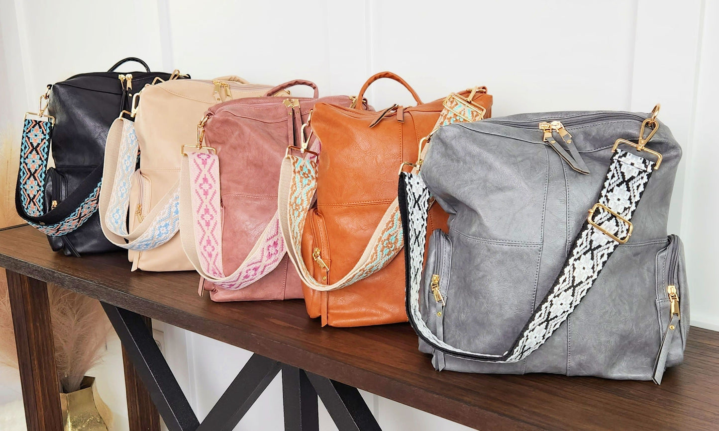 Charis Convertible Vegan Leather Backpack Aztec Strap Dani & Em