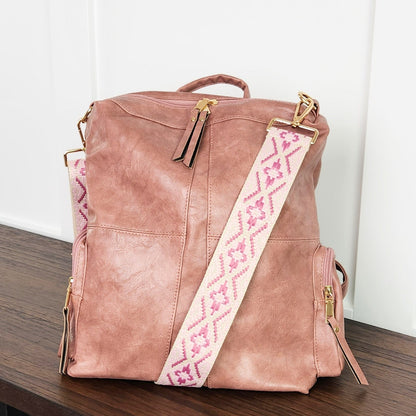 Charis Convertible Vegan Leather Backpack Aztec Strap Dani & Em