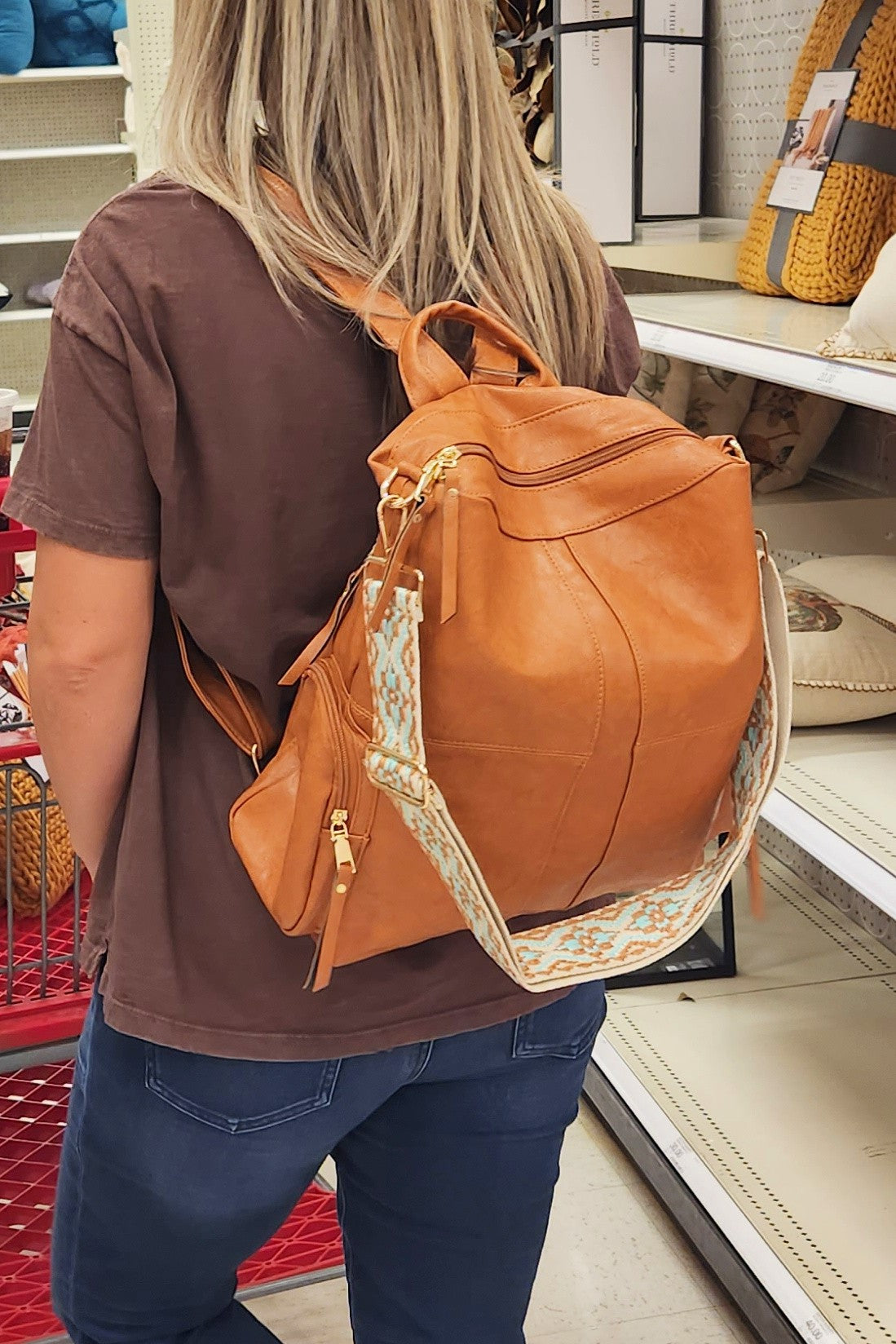 Charis Convertible Vegan Leather Backpack Aztec Strap Dani & Em