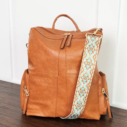 Charis Convertible Vegan Leather Backpack Aztec Strap Dani & Em