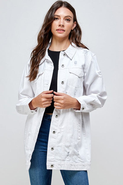 Denim 3/4 Quarter Distressed Washed Jacket Blue Age