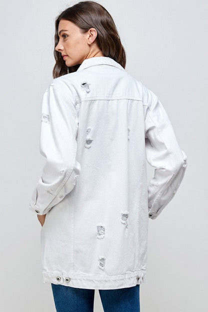 Denim 3/4 Quarter Distressed Washed Jacket Blue Age