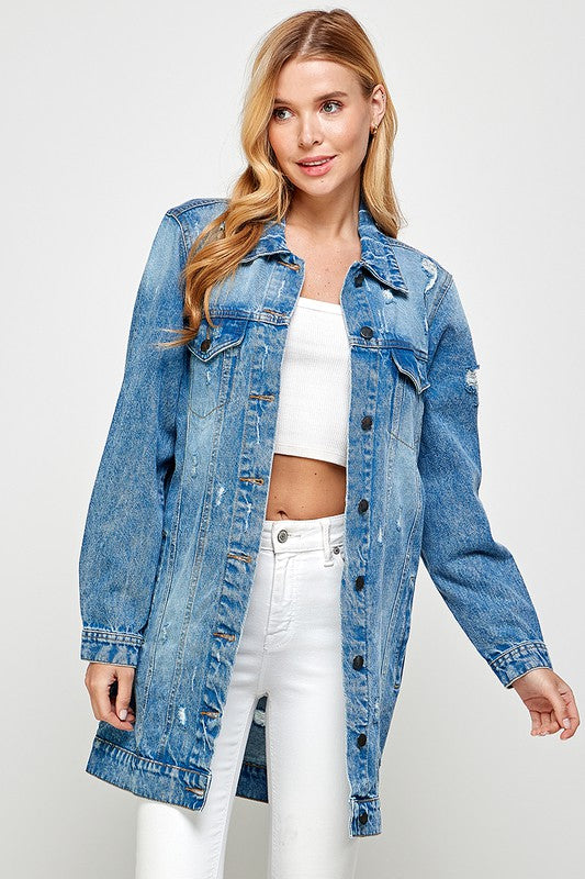 Denim 3/4 Quarter Distressed Washed Jacket Blue Age