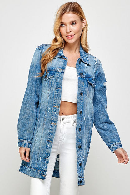 Denim 3/4 Quarter Distressed Washed Jacket Blue Age