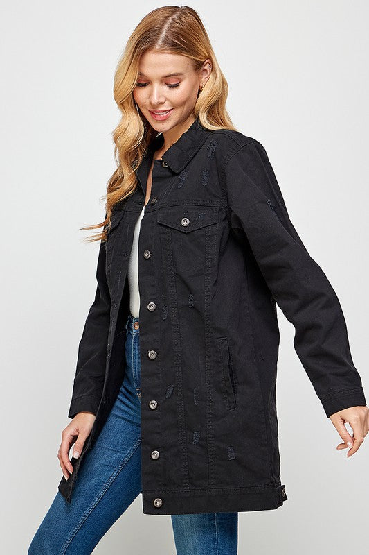 Denim 3/4 Quarter Distressed Washed Jacket Blue Age