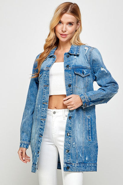 Denim 3/4 Quarter Distressed Washed Jacket Blue Age
