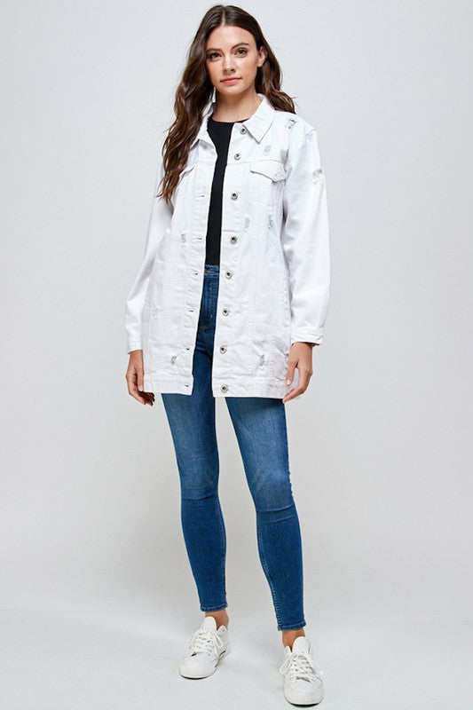 Denim 3/4 Quarter Distressed Washed Jacket Blue Age