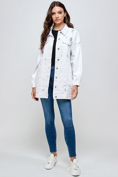 Denim 3/4 Quarter Distressed Washed Jacket Blue Age
