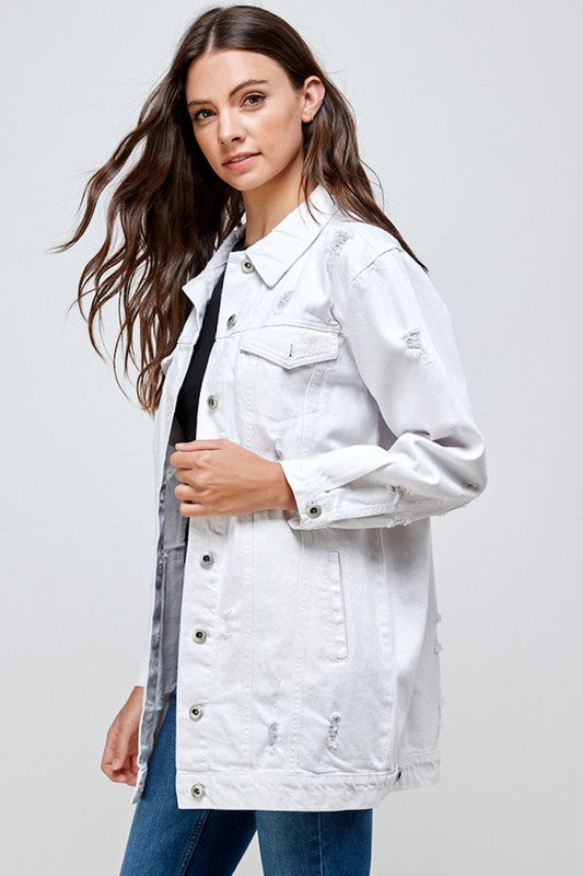 Denim 3/4 Quarter Distressed Washed Jacket Blue Age