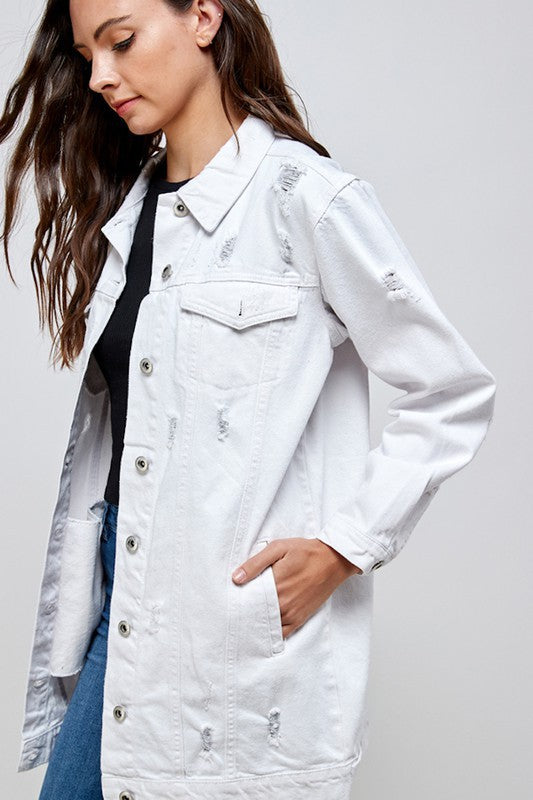 Denim 3/4 Quarter Distressed Washed Jacket Blue Age