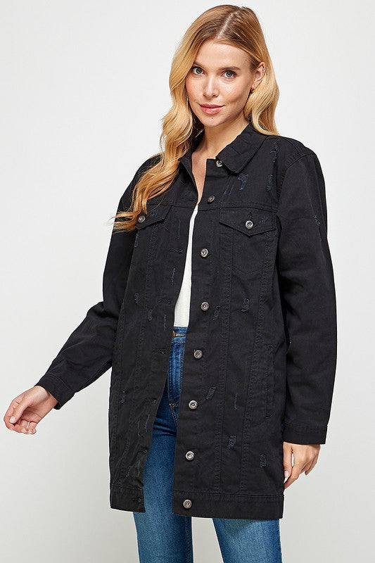 Denim 3/4 Quarter Distressed Washed Jacket Blue Age