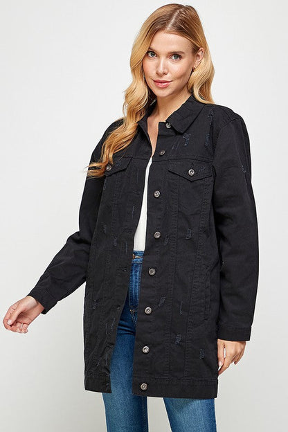 Denim 3/4 Quarter Distressed Washed Jacket Blue Age