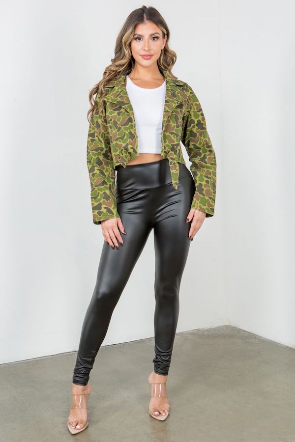Bubble Green Belted Camo Cropped Jacket GJG Denim