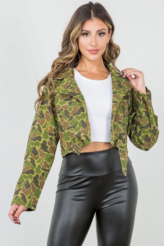 Bubble Green Belted Camo Cropped Jacket GJG Denim