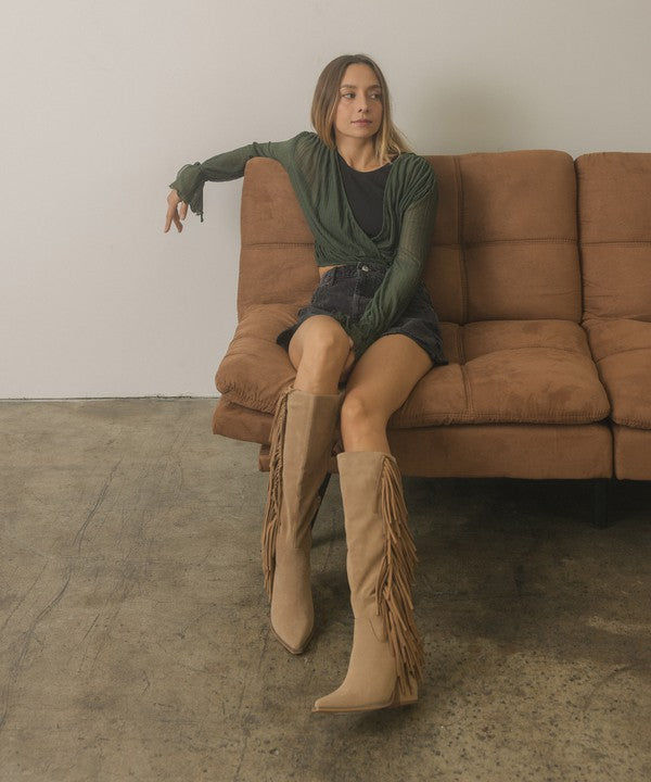 OASIS SOCIETY OUT WEST - Knee High Fringe Boots