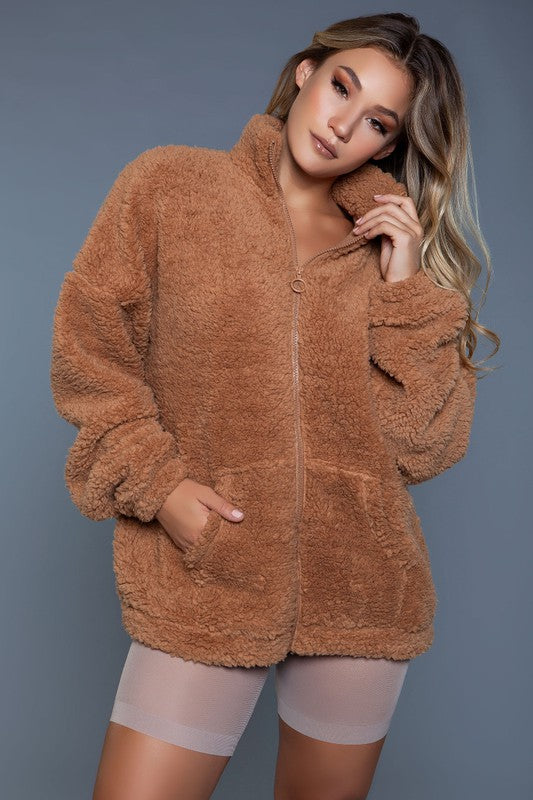 Daphne Borg Sherpa Teddy Soft Cozy Loose Fit High Neck Jacket