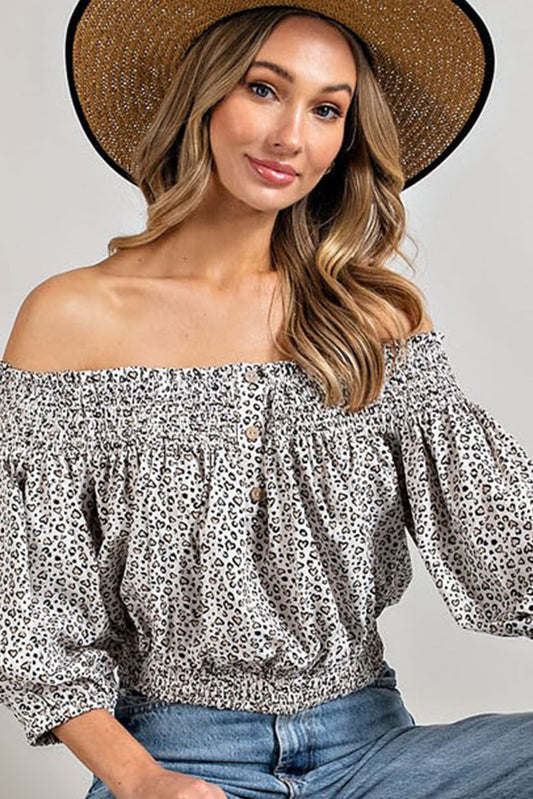 Animal Print Smocked Off the Shoulder Top eesome