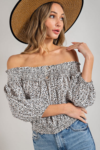 Animal Print Smocked Off the Shoulder Top eesome