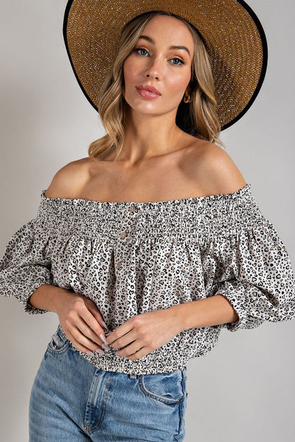 Animal Print Smocked Off the Shoulder Top eesome