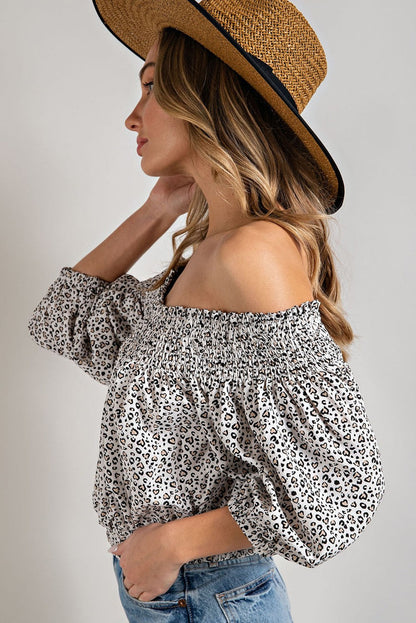 Animal Print Smocked Off the Shoulder Top eesome