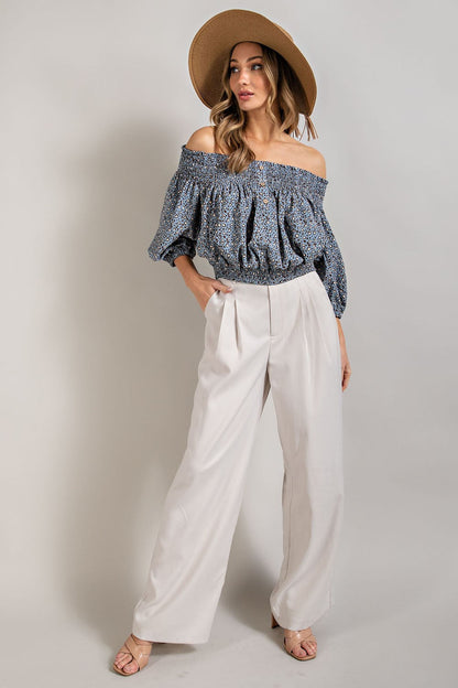 Animal Print Smocked Off the Shoulder Top eesome