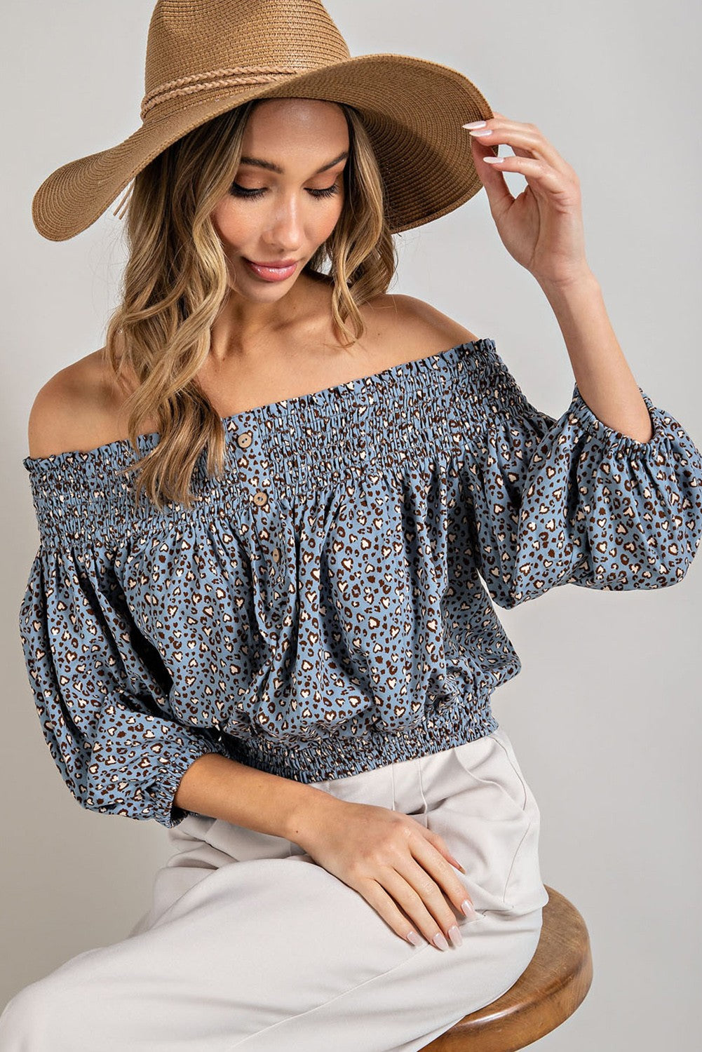 Animal Print Smocked Off the Shoulder Top eesome