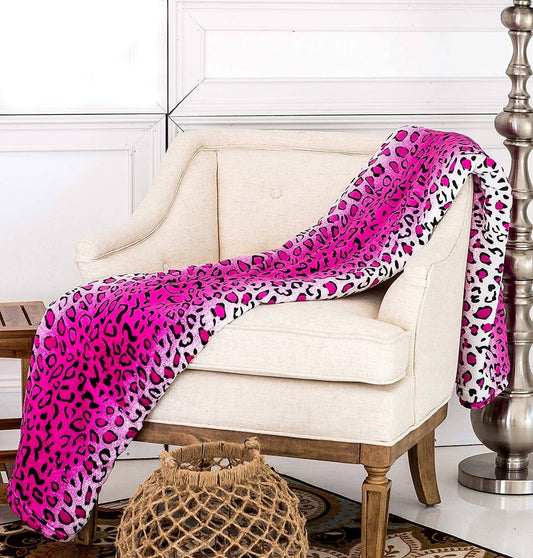 Leopard Pink Soft Plush Bed Throw Flannel Blanket  DAME BOHEME