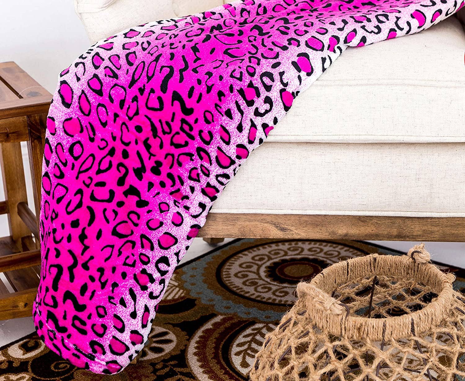Leopard Pink Soft Plush Bed Throw Flannel Blanket  DAME BOHEME