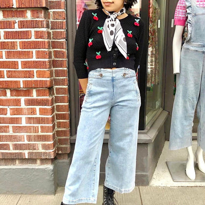 Cherry Crochet Pom Pom Cropped Cardigan Sweater Mak