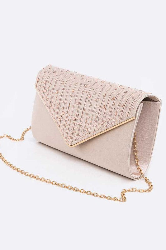 Crystal Pave Pleated Satin Clutch Bag Artini Accessories