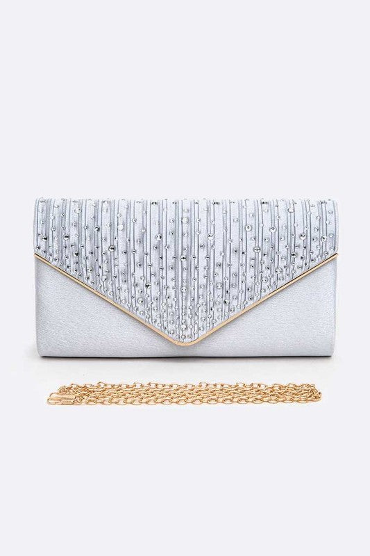 Crystal Pave Pleated Satin Clutch Bag Artini Accessories