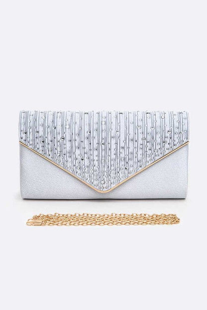 Crystal Pave Pleated Satin Clutch Bag Artini Accessories