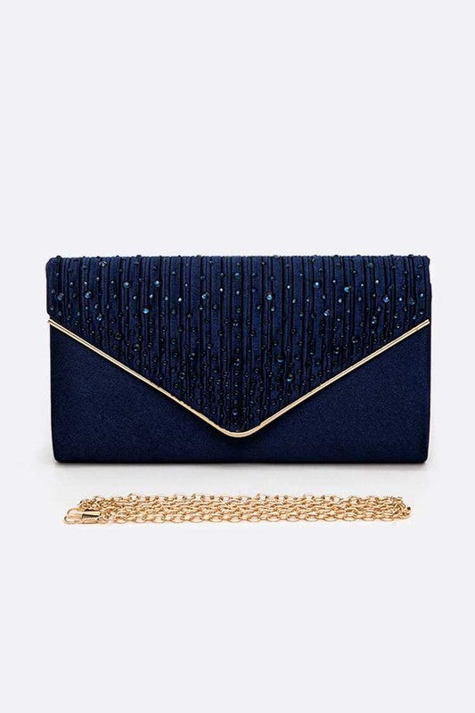 Crystal Pave Pleated Satin Clutch Bag Artini Accessories