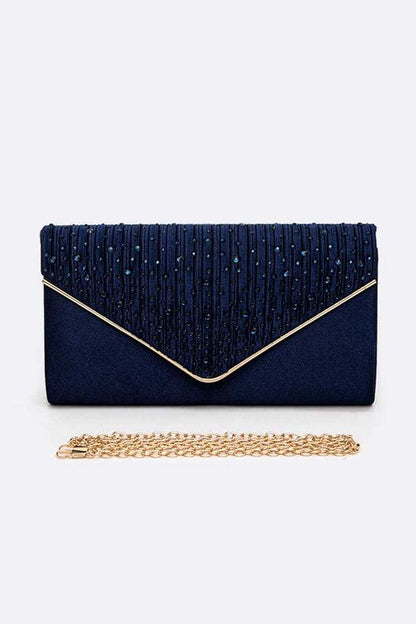 Crystal Pave Pleated Satin Clutch Bag Artini Accessories