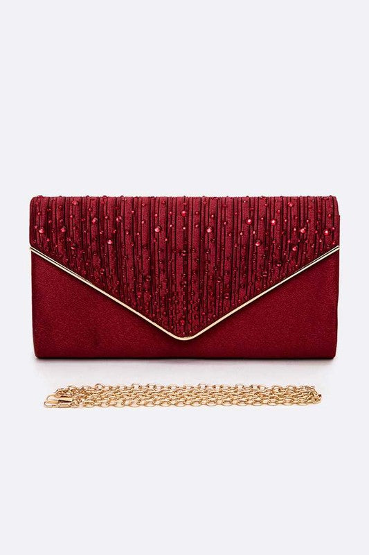 Crystal Pave Pleated Satin Clutch Bag Artini Accessories