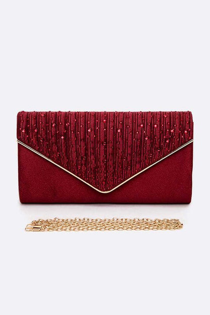 Crystal Pave Pleated Satin Clutch Bag Artini Accessories