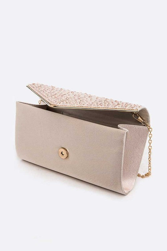 Crystal Pave Pleated Satin Clutch Bag Artini Accessories