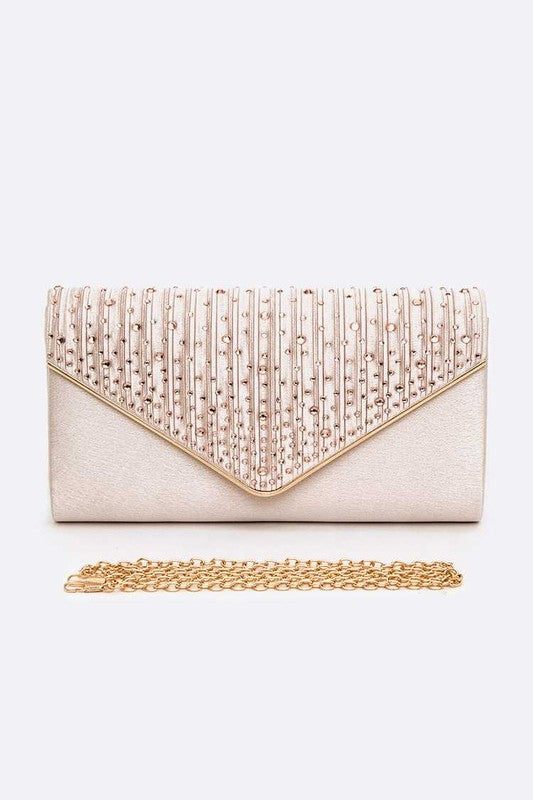 Crystal Pave Pleated Satin Clutch Bag Artini Accessories