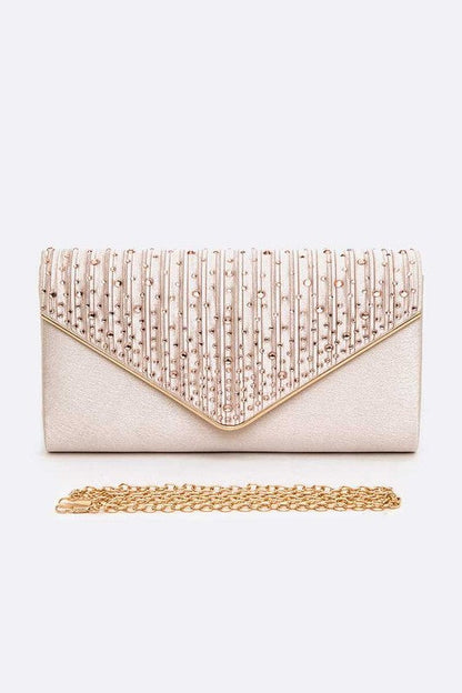 Crystal Pave Pleated Satin Clutch Bag Artini Accessories
