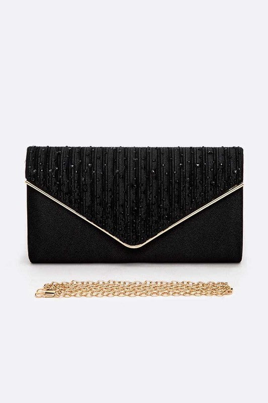 Crystal Pave Pleated Satin Clutch Bag Artini Accessories
