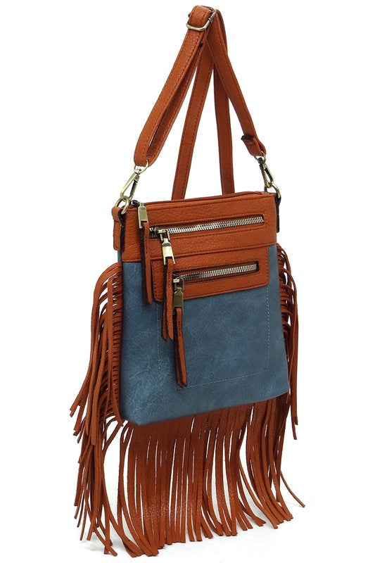 Western Fringe Faux Vegan Leather Crossbody Bag Fashion World