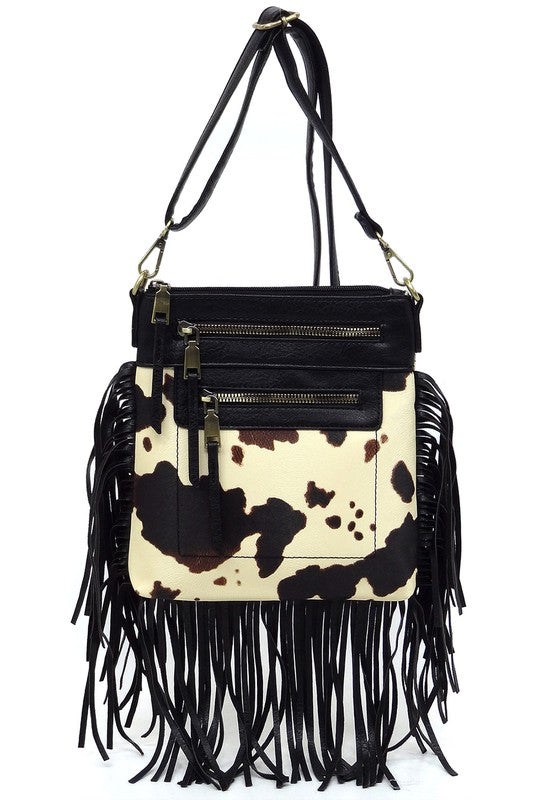 Western Fringe Faux Vegan Leather Crossbody Bag Fashion World