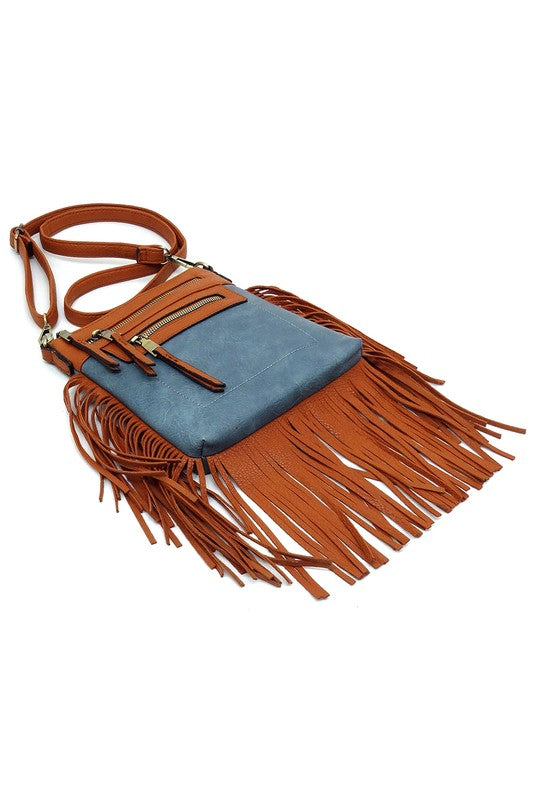 Western Fringe Faux Vegan Leather Crossbody Bag Fashion World