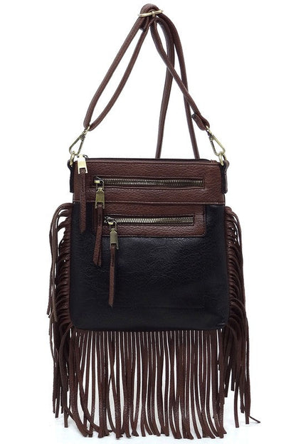 Western Fringe Faux Vegan Leather Crossbody Bag Fashion World