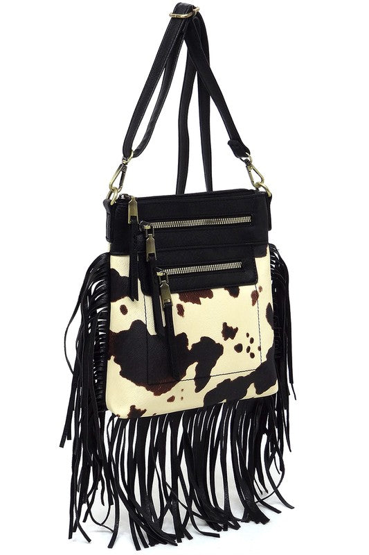 Western Fringe Faux Vegan Leather Crossbody Bag Fashion World